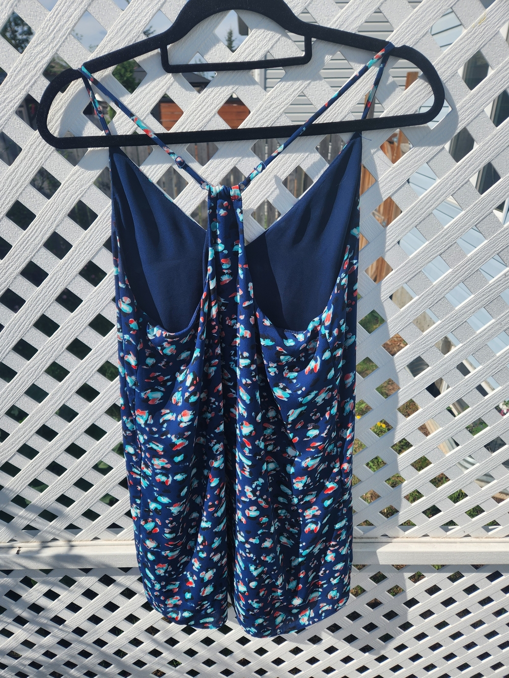 Eight Sixty Navy Colorful Spaghetti Strap Dress Size Medium GUC - Picture 2 of 4
